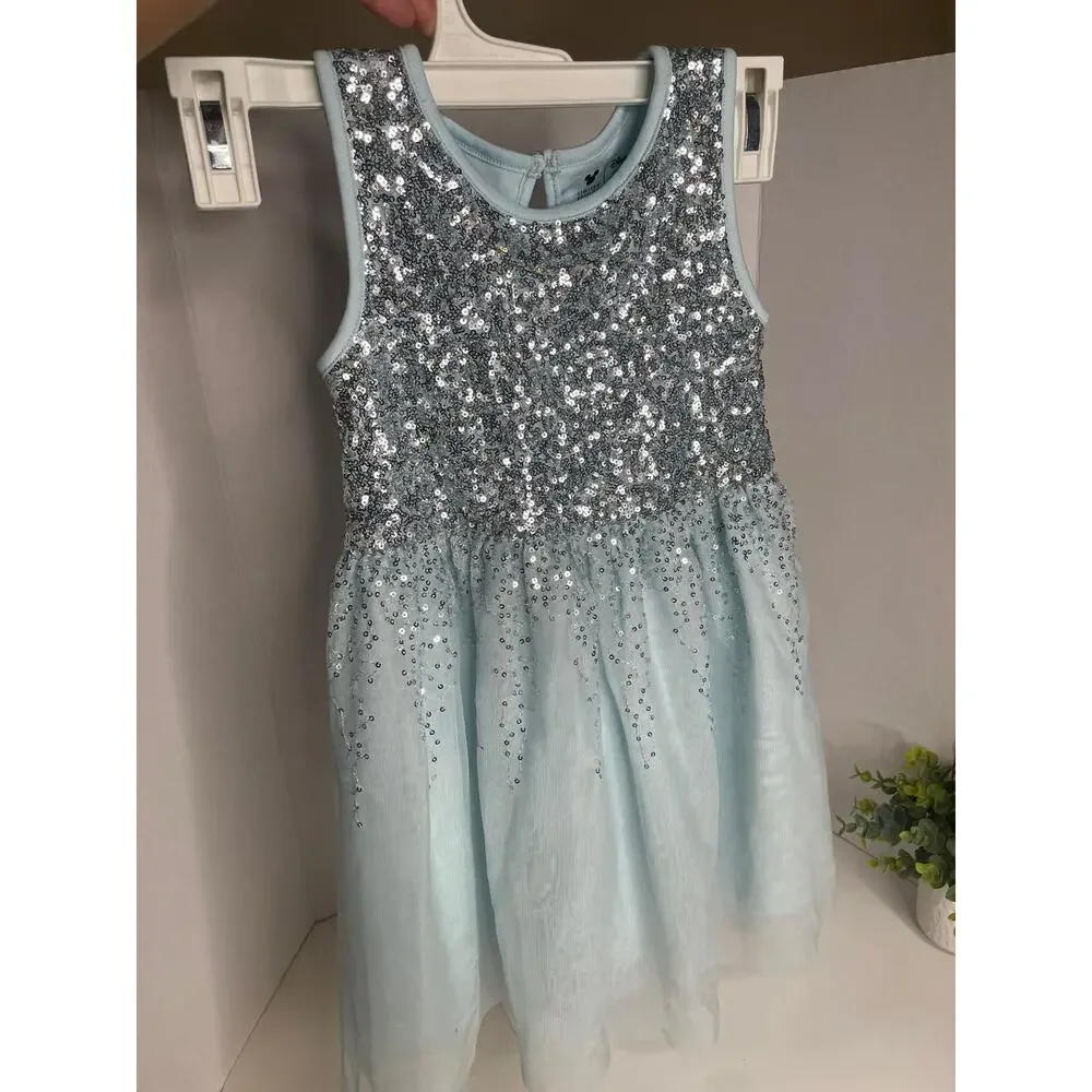 Disney Jumping Beans Girls Size 5 Blue Silver Sequin Tulle Dress Frozen